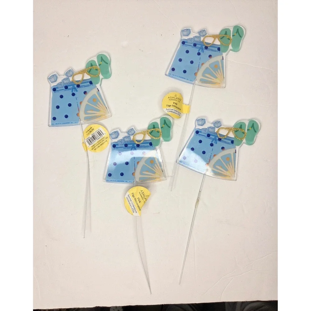 Ashland Summer Blue Swim Trunks Flip Flops Floral Stems Decorative Picks Set